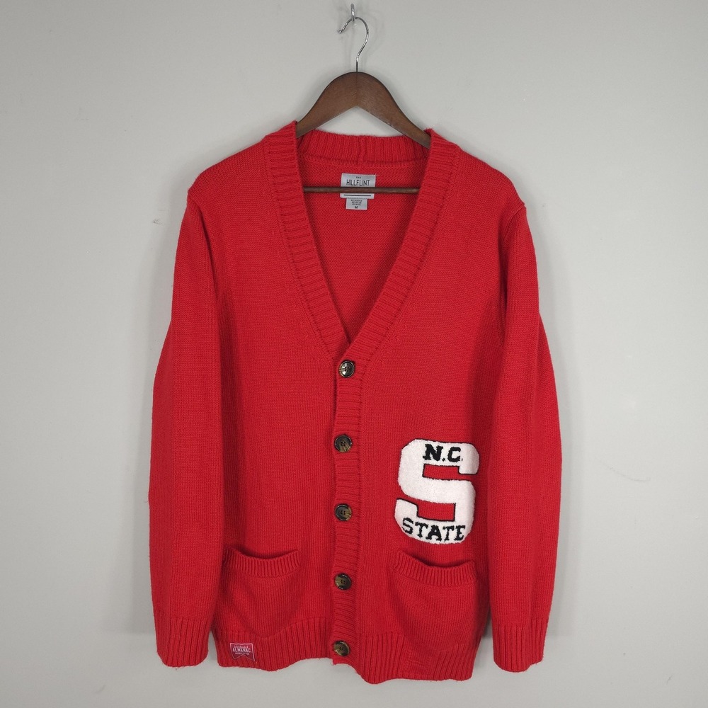 NC State Wolfpack Sweater Mens Medium Red NCAA College Hillflint Cardigan Knit
